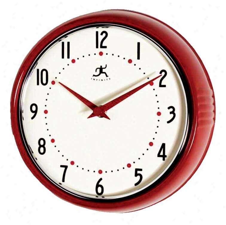 Red Retro Round Metal 9 1/2" Wide Wall Clock (g8754)