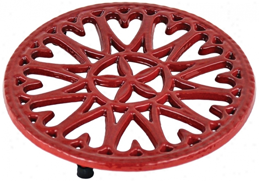 Red Sunburst Round Cast Iron Trivet (u8119)