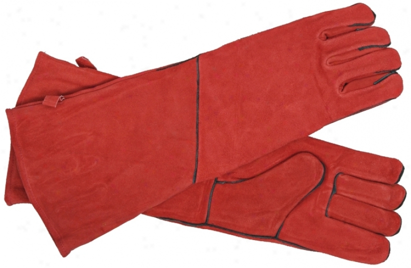 Red With Dismal Trim Long Suede Hearth Gloves (u8587)