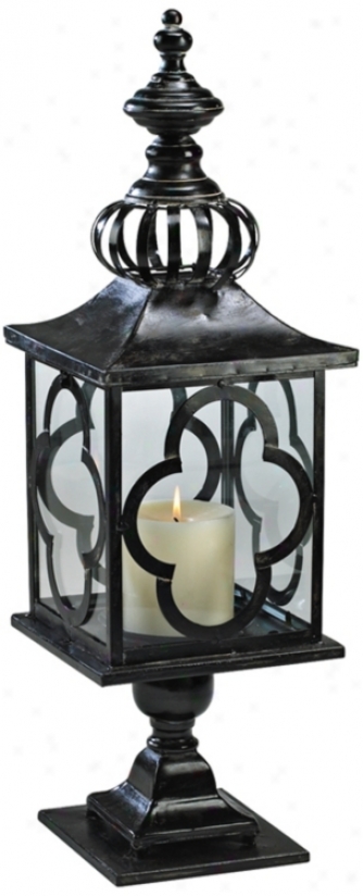 Regal 28" High Iron And Glass Candle Lantern (v0878)