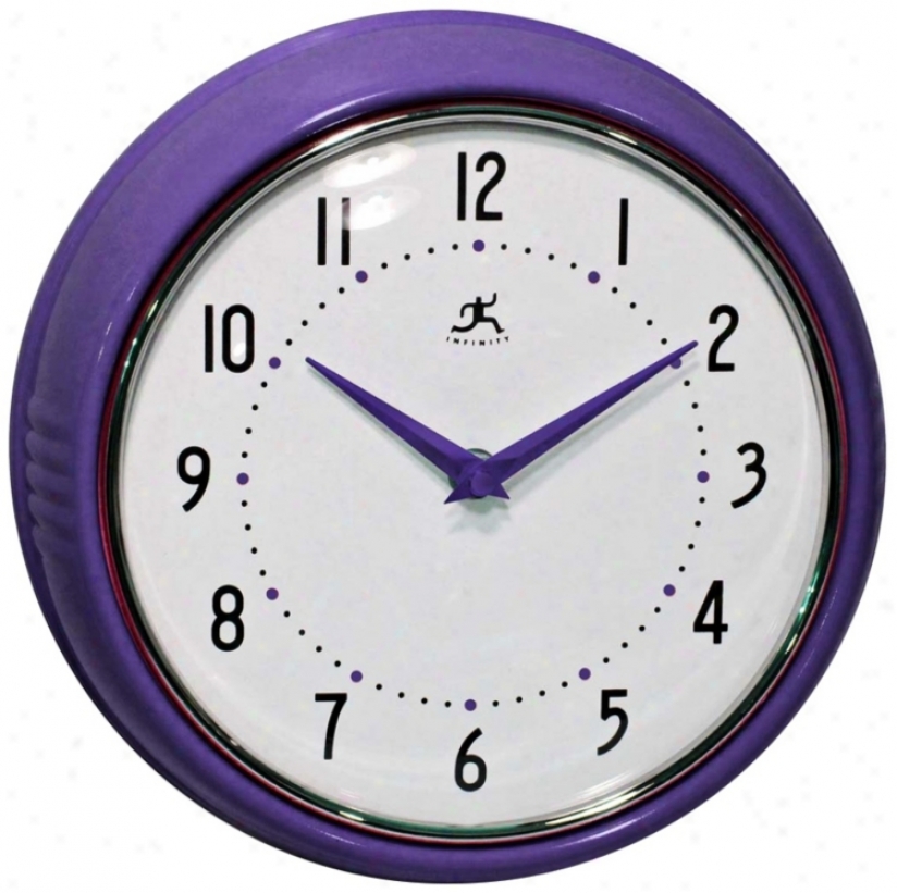 Retro Purple Metal 9 1/2" Round Wall Clock (w0986)