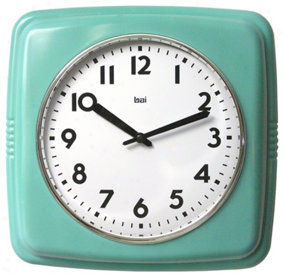 Retro Turquoise 9 1/2" Square Wall Clock (p7877)