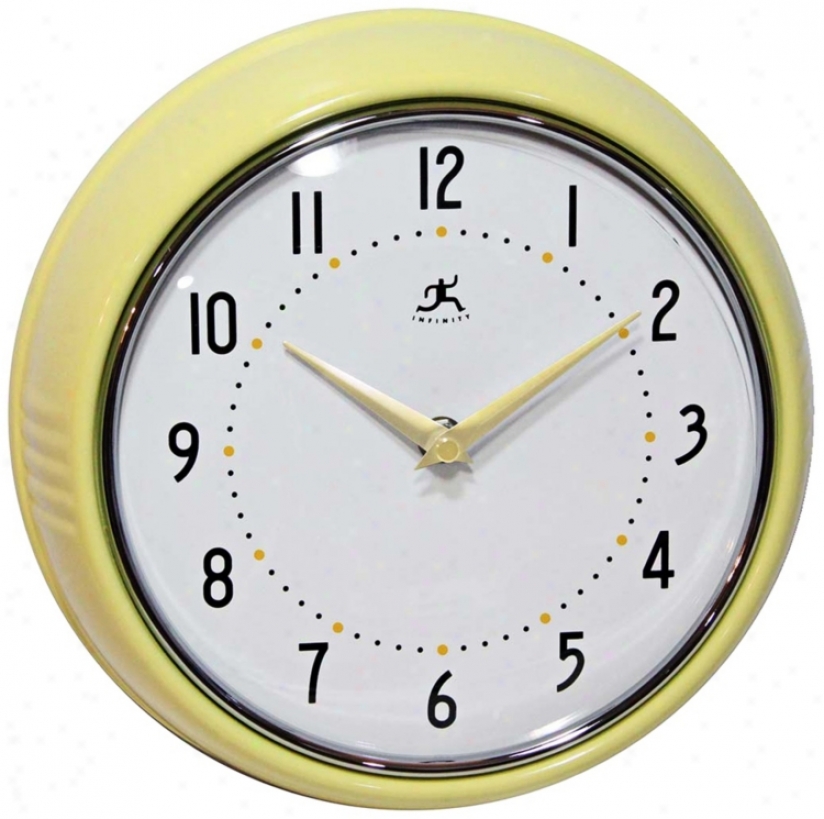 Retro Yellow Metal 9 1/2" Round Wall Clock (w0978)