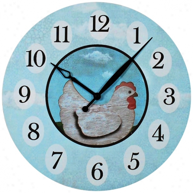Rooster And Eggs 16" Wide Wall Clock (m7993)