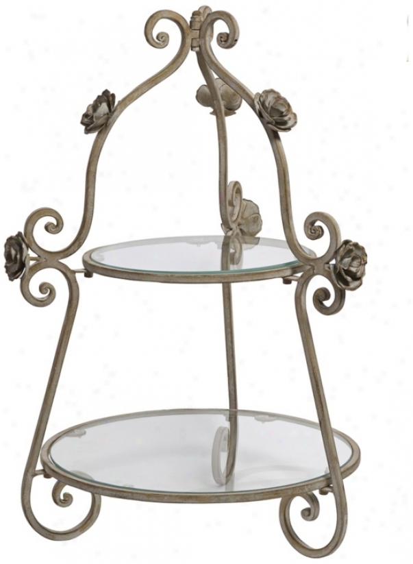 Rose 2-tier Glass Plate Wrought Iron Server (w2079)