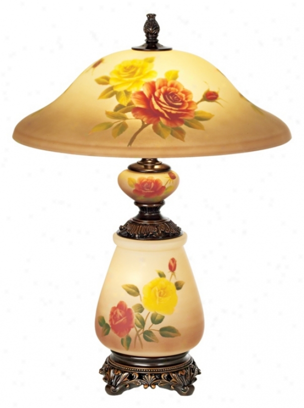 Rose Floral Painted Glass Table Lamp With Night Light (41184)