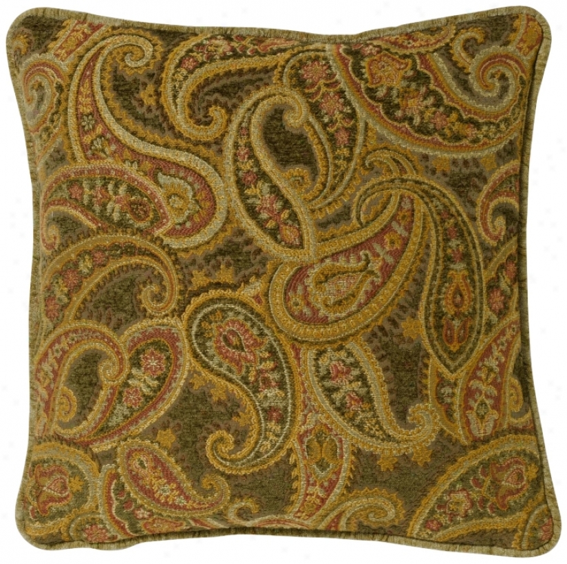 Rose-green Paisley 20" Square Pillow (g2937)