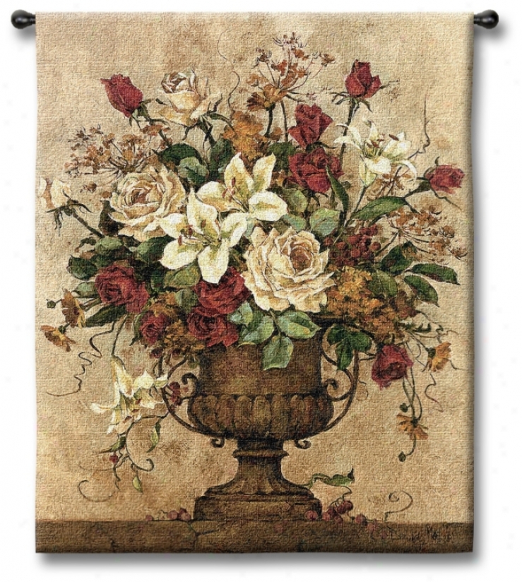 Rosy I Urn 32" High Wall Tapestry (j8726)