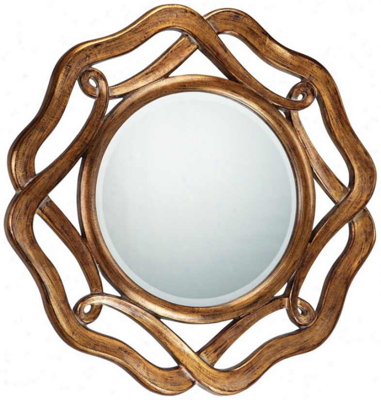 Round Antique Gold Openwork 35" Wide Wall Mirror (k5810)