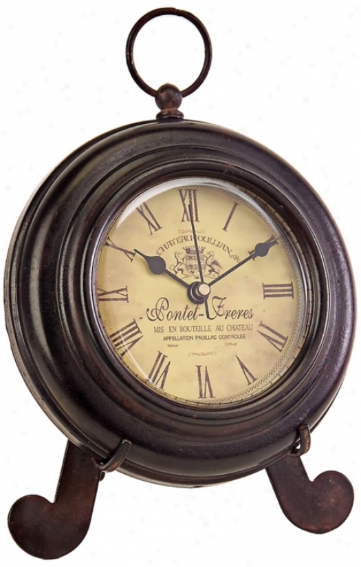 Round Brown Iro Desk Clock With Yellow Face (t9619)