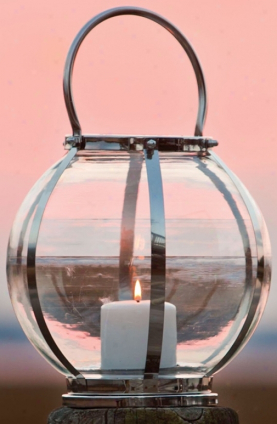 Round Stainless Steel Strip Glass Taper Lantern (w2979)