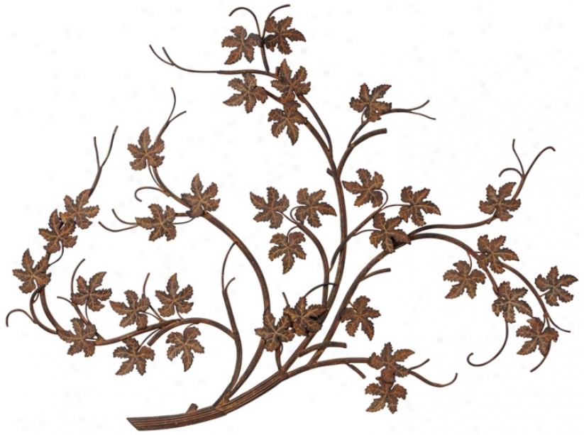 Rusty Brown Finish Maple Leaf Branch Metal Wall Art (u0157)