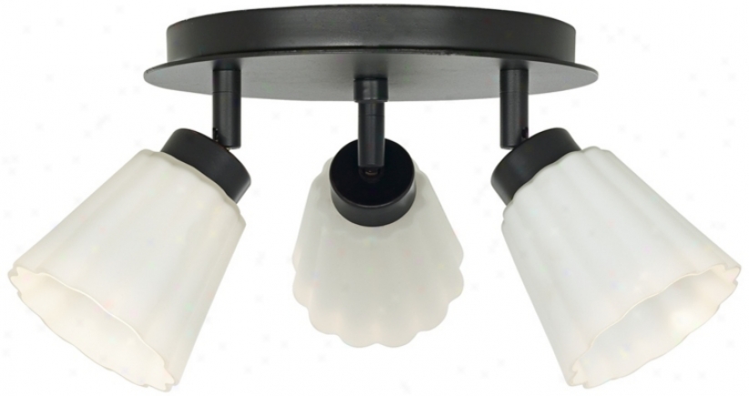 Scalloped Opal Etched Glass 3-light Ceiling Fixture (p0947)