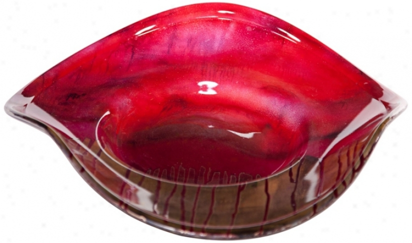 Scarlet Drip Curved Art Glass Charger Plate (v2711)