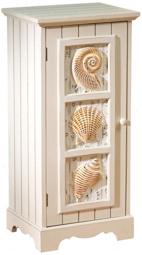 Seashells Whitewash Single-door Cabinet (u4013)