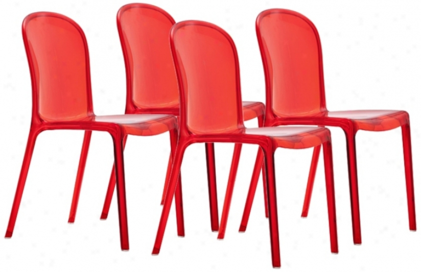 Set O F 4 Zuo Gumdrop Transparent Red Outdoor Dining Chairs (t7484)