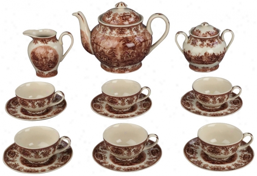 Set Of 15 Brown And White Porcelain Supper Prescribe (r3291)