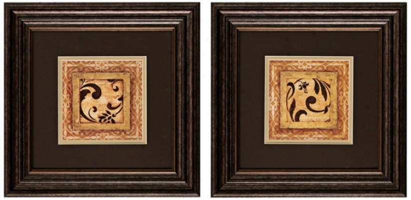 Set Of 2 14" Square Scroll Detail Wall Art Prints (v73O5)