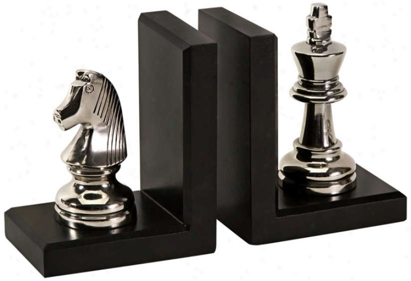 Set Of 2 Aluminum Chess Player Bookend (w2087)