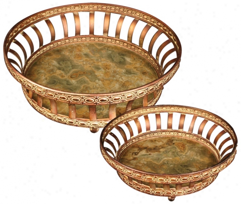 Set Of 2 Appaloosa Metal And Glass Decorative Round Trays (v5176)