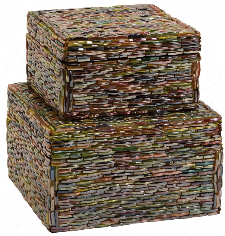 Set Of 2 Avalin Squar3 Metwllic Redden Boxes (t9958)