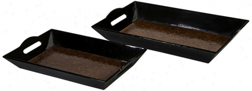 Set Of 2 Black And Orange Bambko Catalina Trays (t9657)