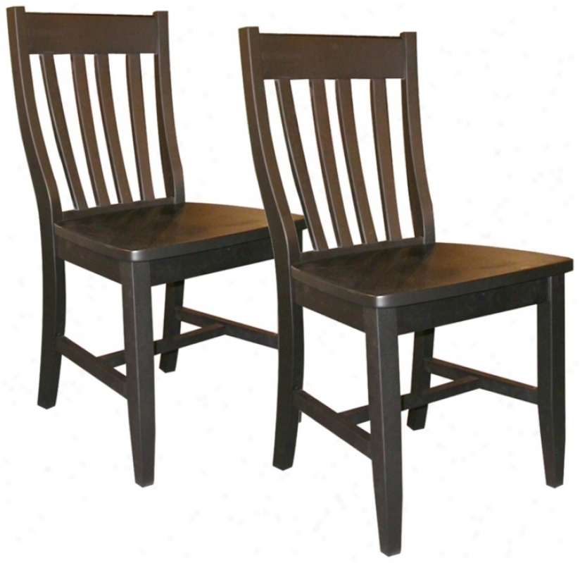 Set Of 2 Black Finish Schoolhouse Chairs (u4236)