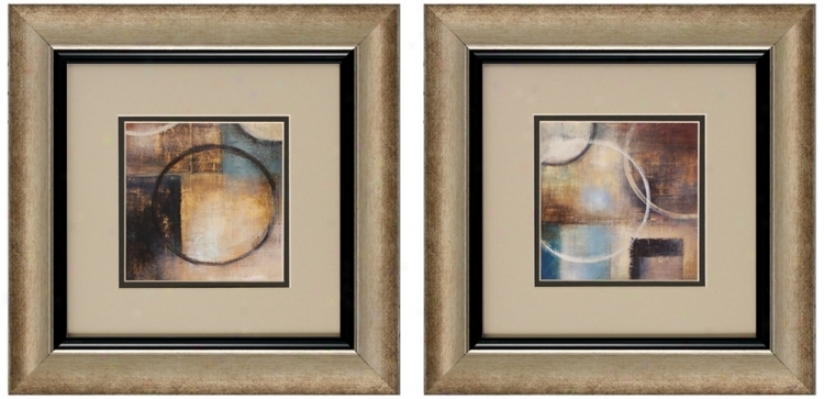 Set Of 2 Blue Sky Top/bottom Framed Abstract Wall Art (v6179)