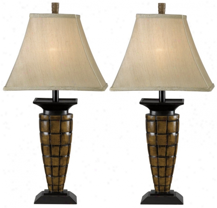 Set Of 2 Boyd Light Bronze Table Lamps (p0755)