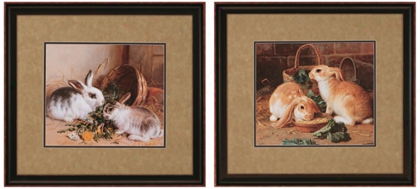 Set Of 2 Bunnies Prints Wall Art (j3576)