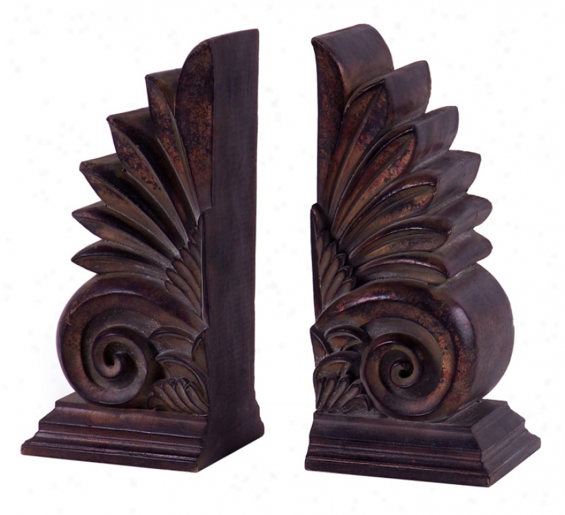 Set Of 2 Caravan Classic Carved Book Ends (m8427)