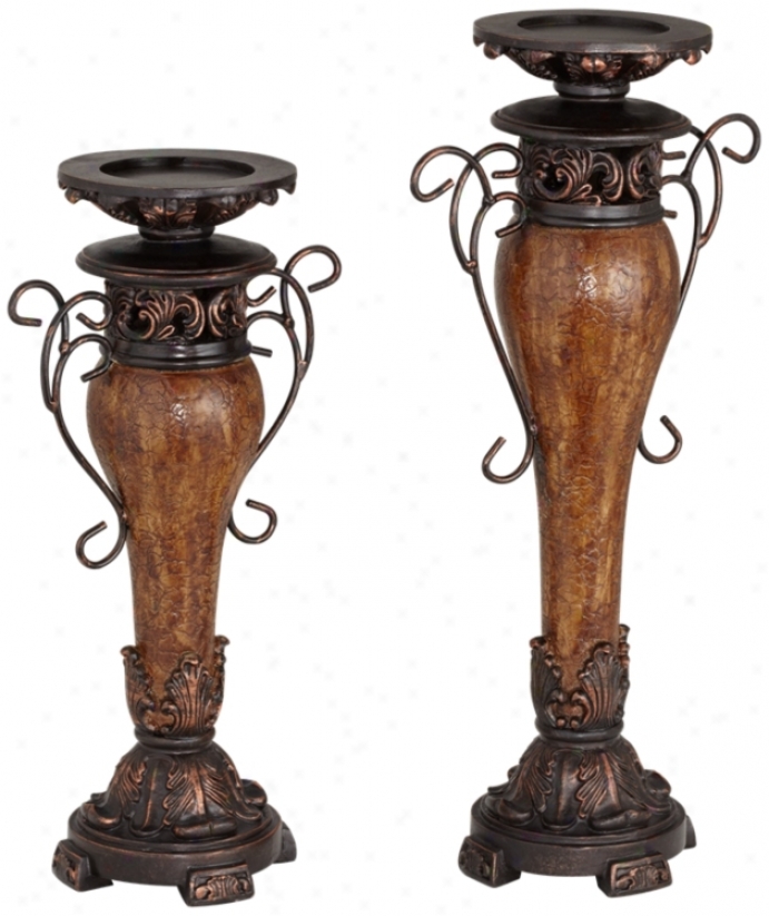 Set Of 2 Casa Ornate Pillar Candle Holders (u4124)