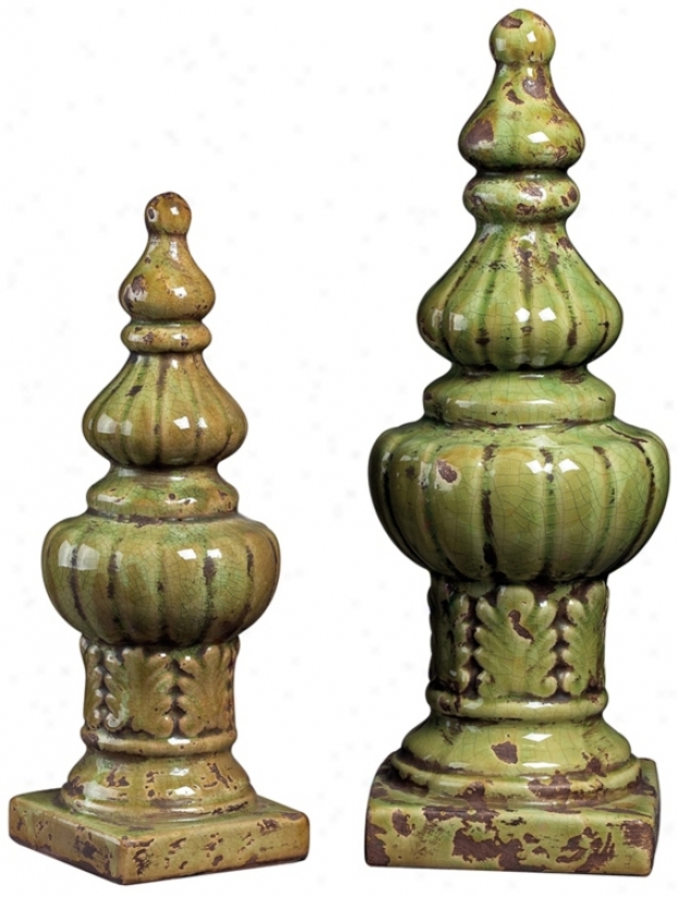 Set Of 2 Ceramic Finials (u6863)