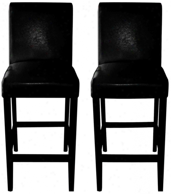 Set Of 2 Coco 30" High Black Bicast Leather Bae Stool (t7255)