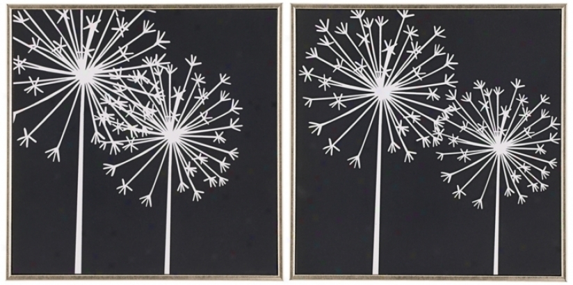 Set Of 2 Dandelions I And Ii Black And White Wall Art (m1152-m1153)