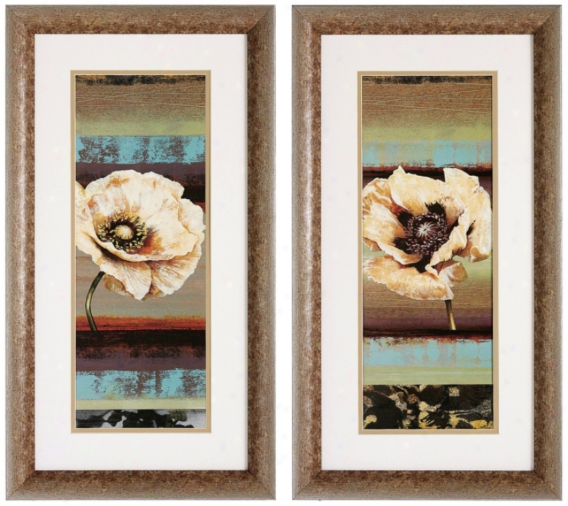 Set Of 2 Element Poppy I/ii 26" High Flower Wall Art Prints (v6206)