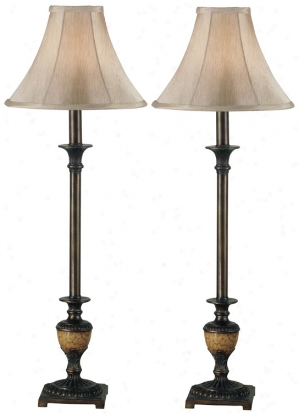 Set Of 2 Emily Crackle Bronze Buffet Lamps (p0761)