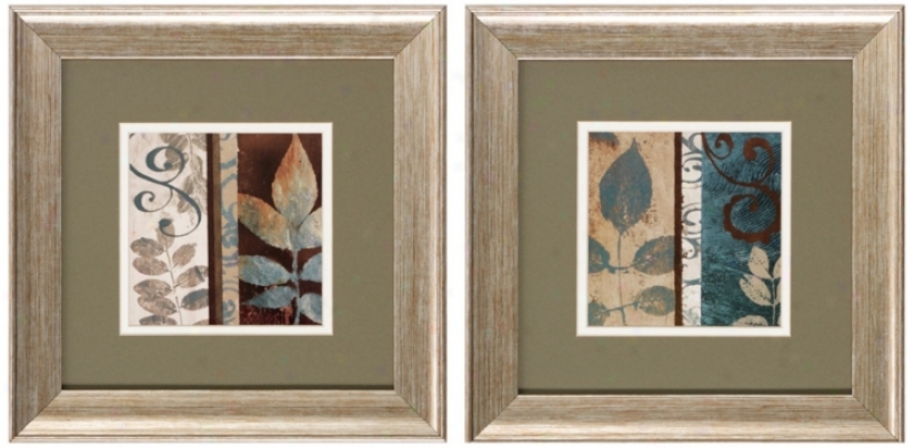 Set Of 2 Fall To Winter 13" High Framed Leaf Wall Art Prints (v1670)