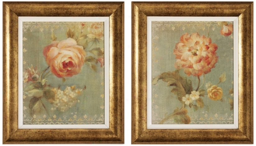 Set Of 2 Framed Rose And Poppy Floral Wall Art Prints (v6633)