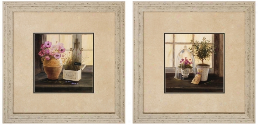 Set Of 2 Herb/lavender 24" Square Framed Wall Art (v6917)