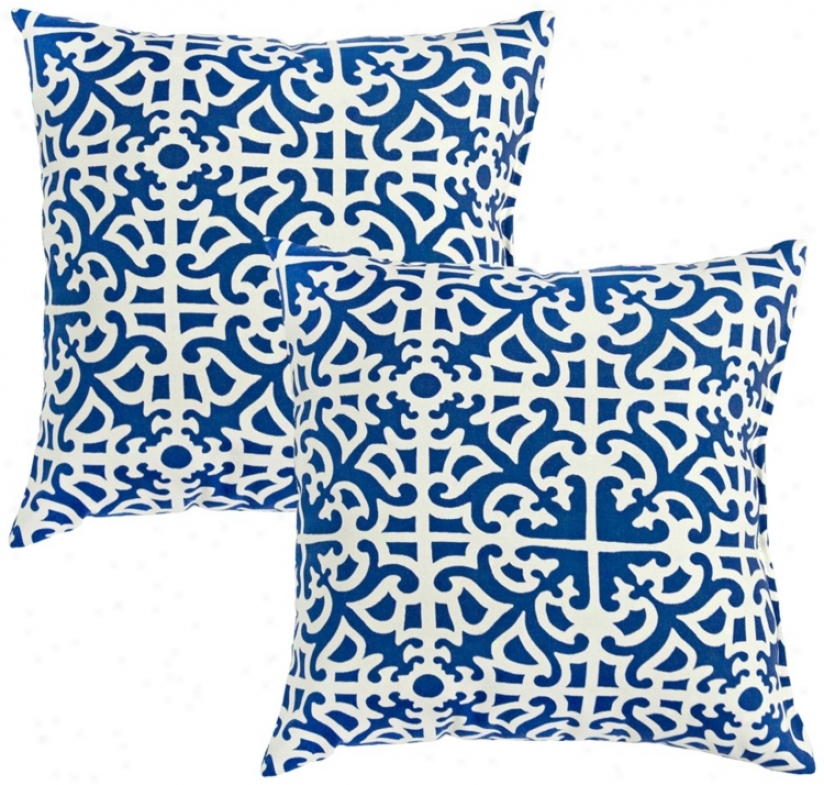 Set Of 2 Indigo Blue Outdoor Accent Pillows (w6207)