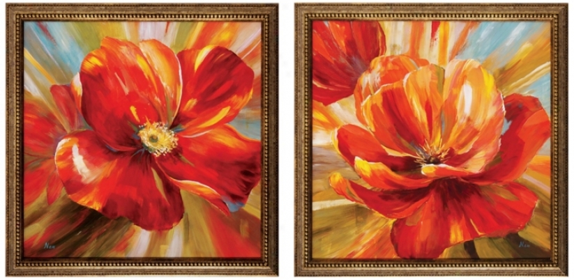 Set Of 2 Islane Blossom I/ii 23" Square Floral Wall Art (v6867)