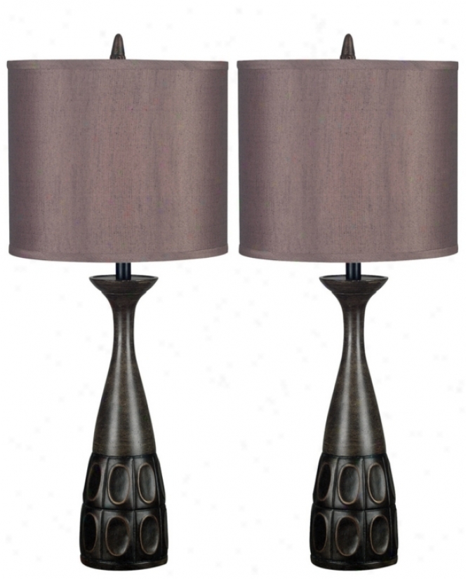 Set Of 2 Jules Mahogany Bronze Table Lamps (p0753)