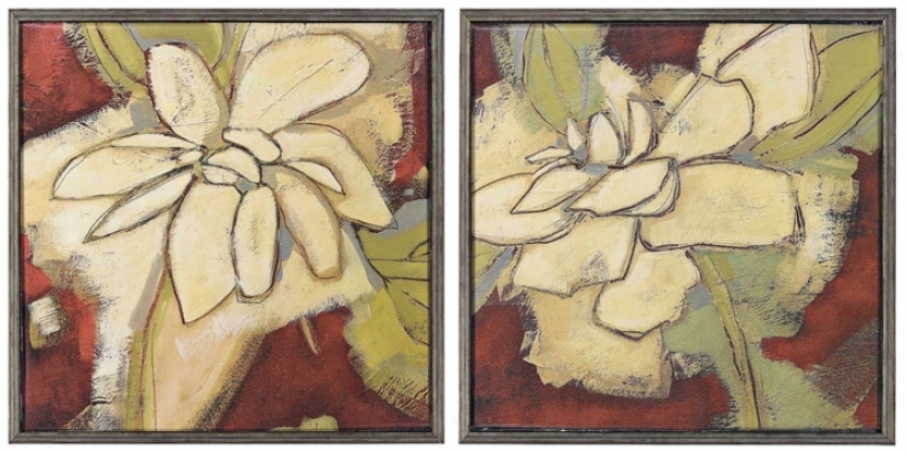 Set Of 2 Jungle Gardenia I & Ii 18" Square Wall Art (k2089)