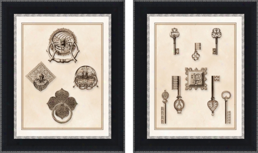 Set Of 2 Keys And Latches Wall Art Prints (f5430)