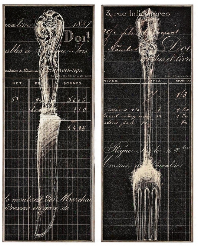 Set Of 2 Knife And Fork 36" High Framedd Wzll Art Prints (v7318)