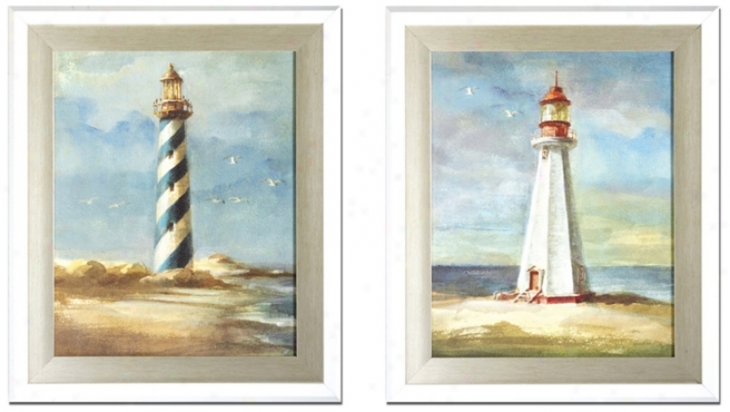 Set Of 2 Lighthouse 26&auot; High Wlal Art Prints (v6875)