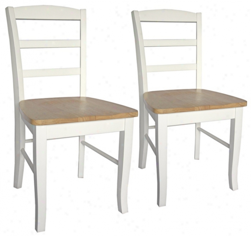 Set Of 2 Madrid White And Natural Ladderback Dining Chairs (u4232)