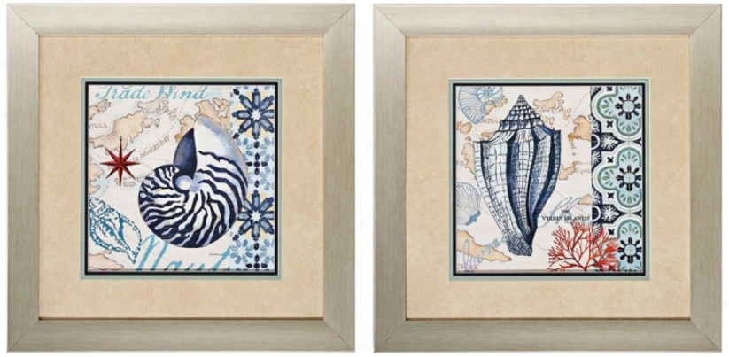 Fix Of 2 Nautilus 22" Square Framed Wall Art (v7328)