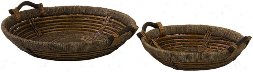 Set Of 2 Oversized Willow Woven Trays (t9945)